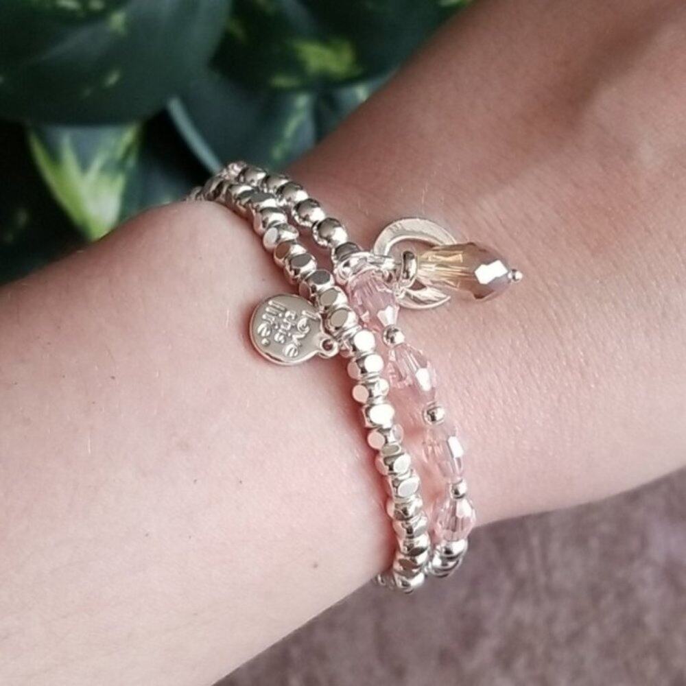 Love This Life pink & silver beaded bracelet set NEW